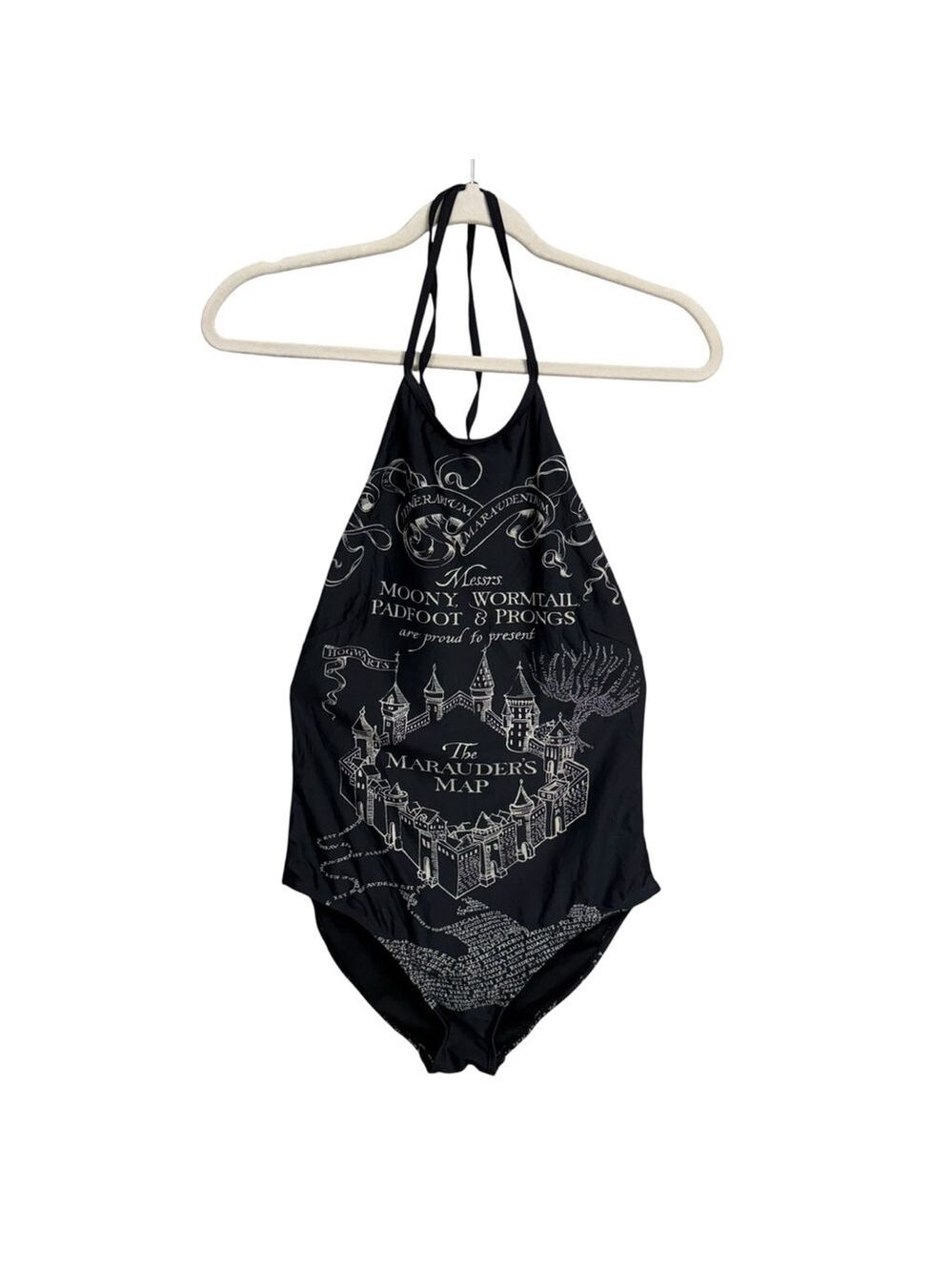 Harry Potter Marauder’s Map One Piece Swimsuit Medium One Piece Halter Black